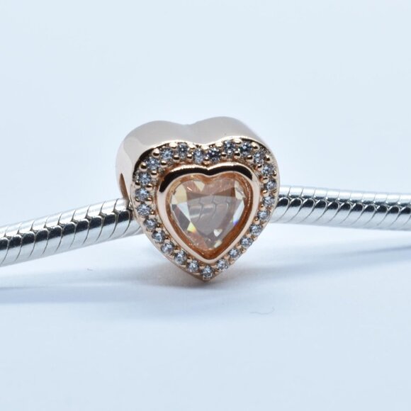 Authentic Pandora Rose Gold Heart Radiant Charm with  CZ - Picture 1 of 5